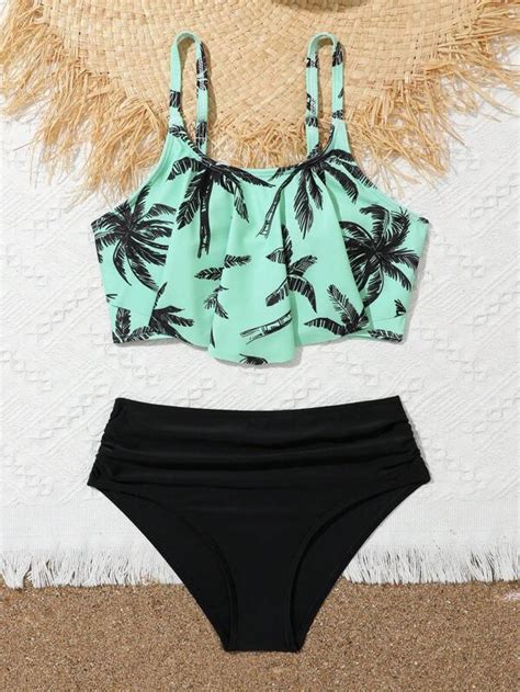 Tween Girl Tropical Print Bikini Swimsuit Shein Usa