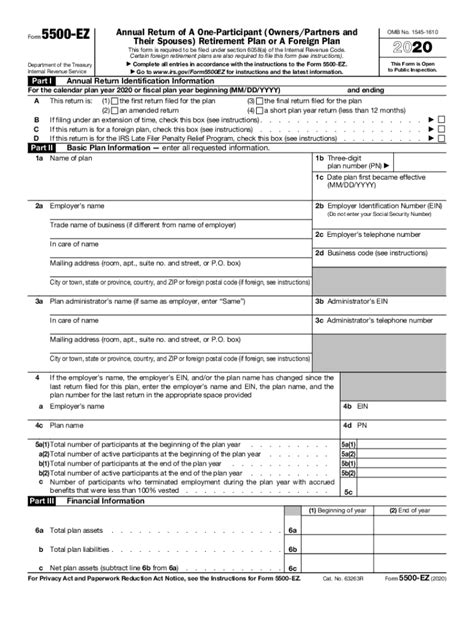 2020 Form IRS 5500 EZ Fill Online Printable Fillable Blank PdfFiller