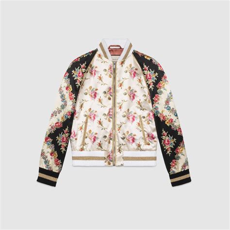 Gucci Rose Print Silk Bomber Jacket New Gucci Products Spring 2018