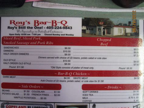 Roy S Bar Bq Menu Menu For Roy S Bar Bq Chickasha Chickasha