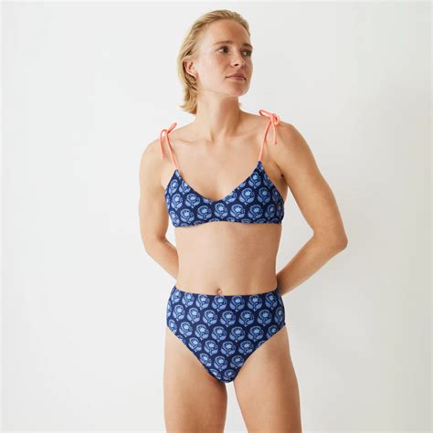 J Crew High Rise Full Coverage Bikini Bottom In Navy Bouquet Block Print For Women