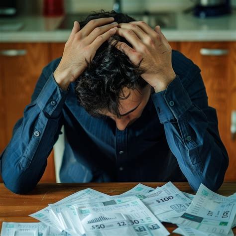 Man Overwhelmed By Bills Financial Stress Money Problems Premium Ai