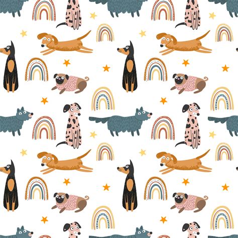 Dogs and rainbows. Seamless pattern, vector illustration 15288912
