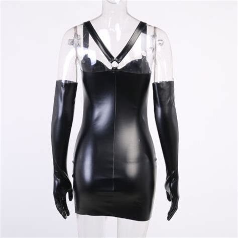 Sexy Women S PU Leather Babydoll Mini Dress Wet Look Lingerie Club Wear