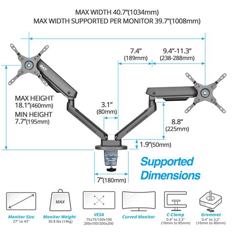 AVLT Dual 27 43 RGB Gaming Monitor Arm Desk Mount Built In 20