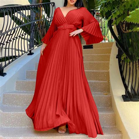 Idall Wedding Guest Dresses Prom Dresses Womens Deep V Neck Plus Size