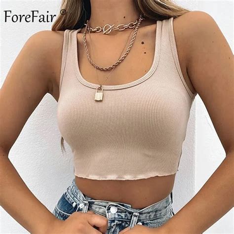 Forefair Ribbed Sexy Crop Top Women Square Neck Off Shoulder Solid