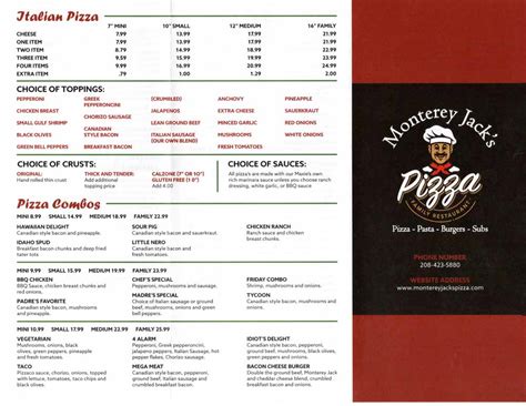 Menu | Monterey Jack’s Pizza