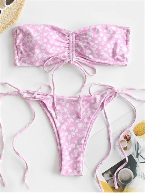 46 OFF 2021 ZAFUL Multiway Ditsy Print Cinched String Bikini