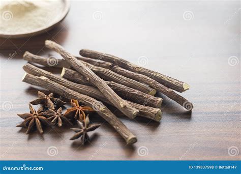 Licorice Root and Anise on the Table Stock Photo - Image of ingredient ...