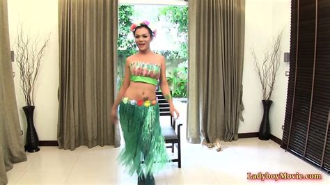 Ladyboy Hula Dancing And Masturbation With Dildo In The Ass
