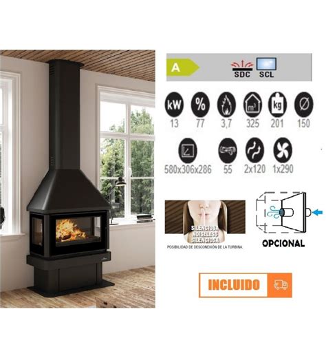 CHIMENEA DE LEÑA METÁLICA BRONPI LISBOA 3C VISION 13 KW DISNER KIT