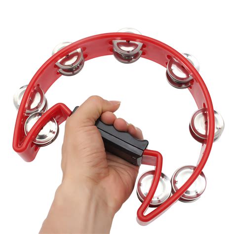 Musical Tambourine Hand Held With Double Row Metal Jingle Handle