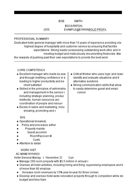 Hospitality Hotel General Manager Cv Examples For Templates Tips