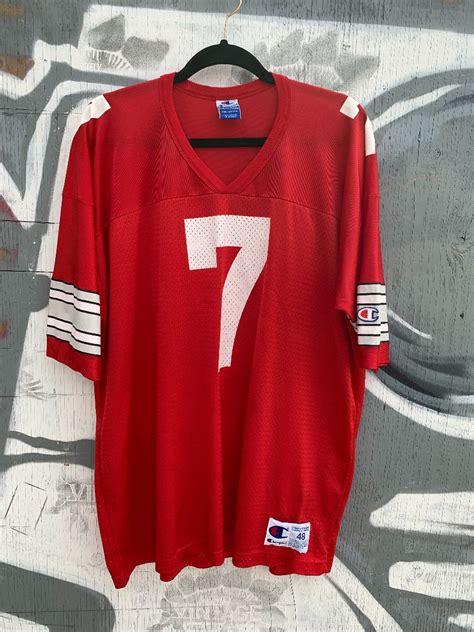 *as-is* Retro Champion Red Mesh #7 Football Sports Jersey Striped ...