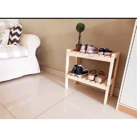 Jual Wooden Shelf 2 Tingkat Rak 2 Susun Rak Sepatu Kayu Rak