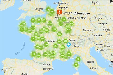 Voiture électrique carte de France des bornes de recharge