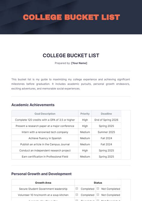 Free College Bucket List Template - Edit Online & Download | Template.net