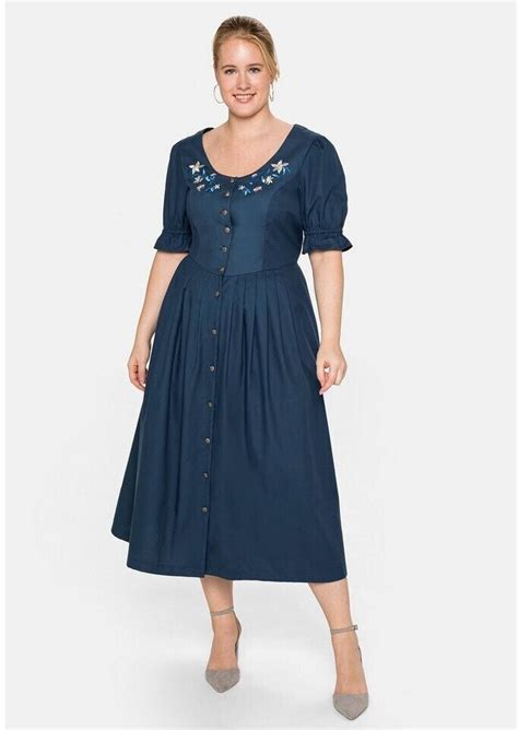Sheego Große Größen Trachtenkleid In Leinen Optik Mit Blütenstickerei Blau Ab 10700