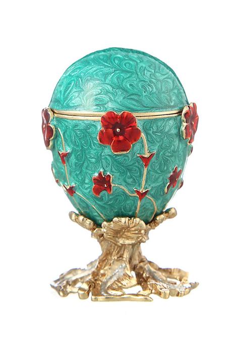 Decorative Faberge Egg Trinket Jewel Box With Flowers Cm Turquoise