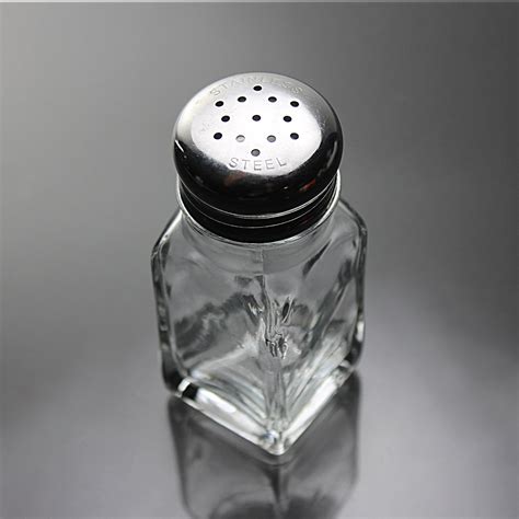 Square Condiment Shaker Stainless Steel Top Clear Glass Heavy