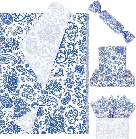 Amazon JarThenaAMCS 100 Sheets Blue Floral Paisley Tissue Paper