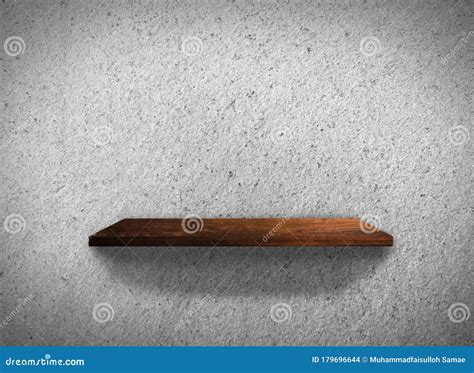 Top View Of Wood Shelves On Concrete Wall Texture Background With