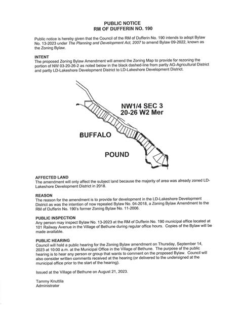 Public Notice Bylaw 13 2023 Zoning Bylaw Amendment