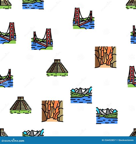 North America Famous Landscape Vector Seamless Pattern Stock Vector