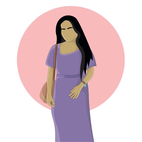 Flat Design Of A Girl In A Purple Dress Hanging A Side Bag 22419869