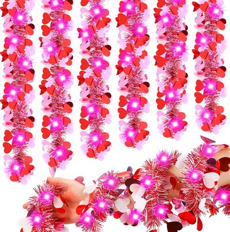 16 4 Feet Valentine S Day Tinsel Garland With Lights Metallic Tinsel Twist Garland