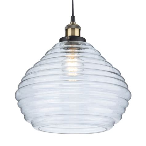 Firstlight Orla Pendant Light In Antique Brass With Clear Ribbed Glass Fitting And Style From