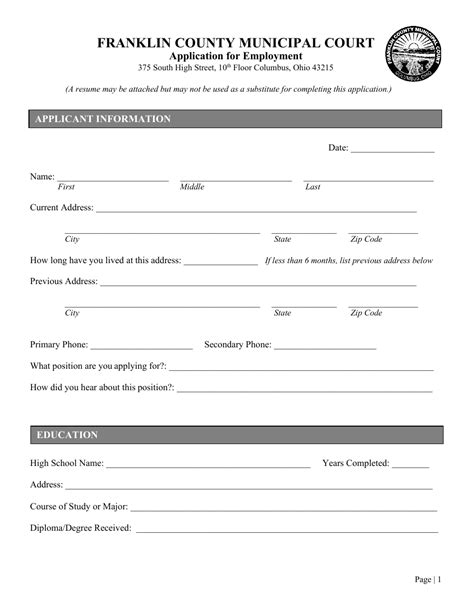 Franklin County Ohio Application For Employment Fill Out Sign