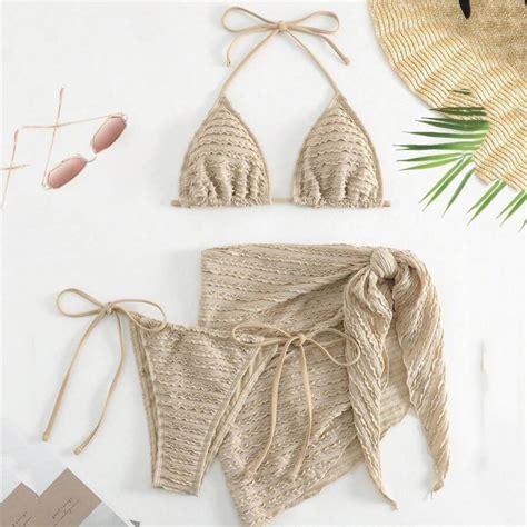 Khaki Fold Swimwear For Women Piece Bikini Set Cover Up Micro Thong Sexy Swimsuit Beach Wear