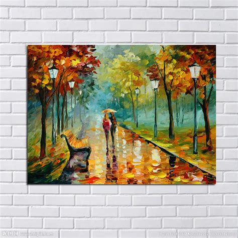 100 Hand Painted A Lover Rain Street Tree Landscape Oil Painting On