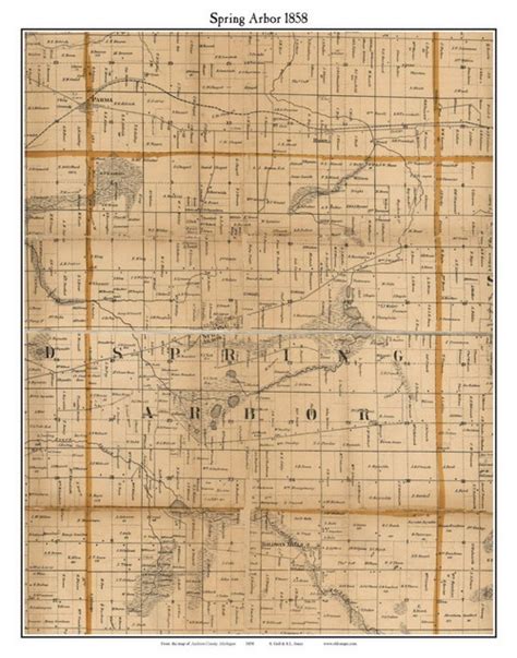 Spring Arbor Michigan 1858 Old Town Map Custom Print Jackson Co