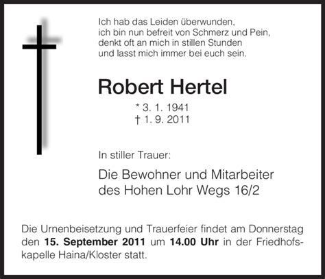 Traueranzeigen Von Robert Hertel Trauer Hna De