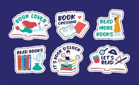 Premium Vector Sticker Set With Reading Book Design Concept