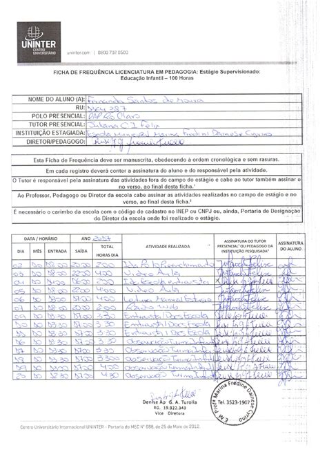 Ficha De Avaliacao De Estagio