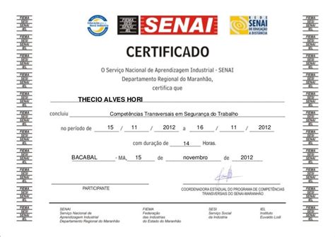 Certificado Competências Transversais em Segurança do Trabalho