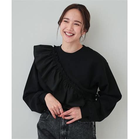 キューティーブロンド Cutie Blonde SLLアシメフリル裏起毛スウェット ブラック ファッション通販 MAGASEEK マガシーク