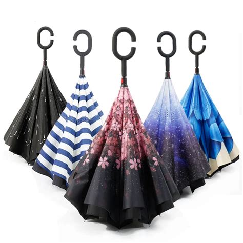 Custom Printed Logo Upside Down Rain Umbrella Reverse Inverted