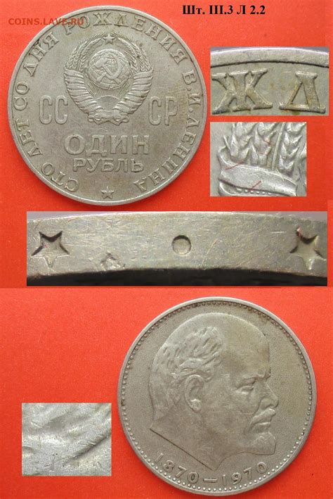 Монеты СССР ю 1 р. 1970 ЛМД 100 лет Ленину шт. III.3 Л 2.2 - Монеты ...