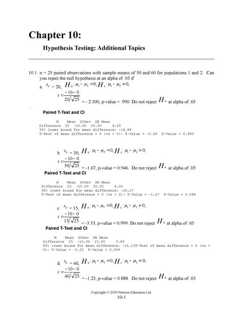 Newbold Sbe9e Ism Ch10 Chapter 10 Hypothesis Testing Additional