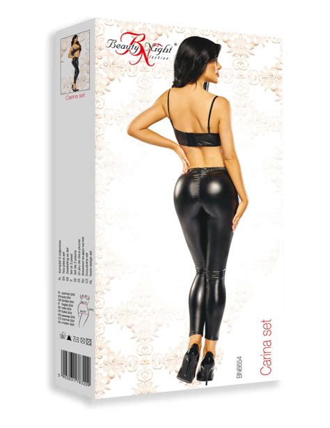 Ensemble Lingerie Sexy Noir Dont Pantalon Et Haut Effet Cuir Carina