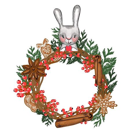 Christmas Wreath Vector Illustration Isolated On White Background New