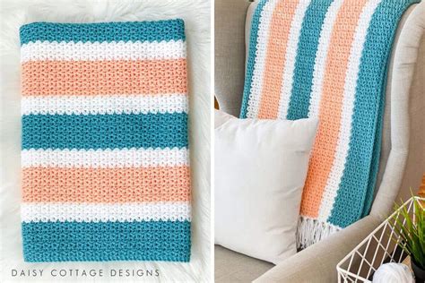 V Stitch Crochet Blanket with HDC - Daisy Cottage Designs