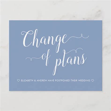 Change Of Plans Dusty Blue Wedding Postponement Announcement Postcard