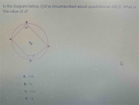 Solved In The Diagram Below Odot O Is Circumscribed About