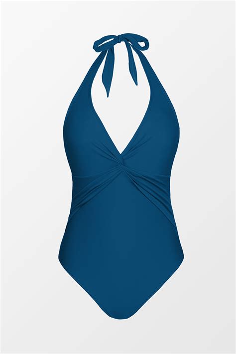 Navy Twist Front Halter One Piece Swimsuit Cupshe Au